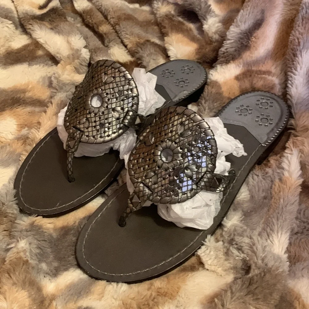 JACK ROGERS Leather Georgia Python Sandals — 7 - Picture 1 of 11